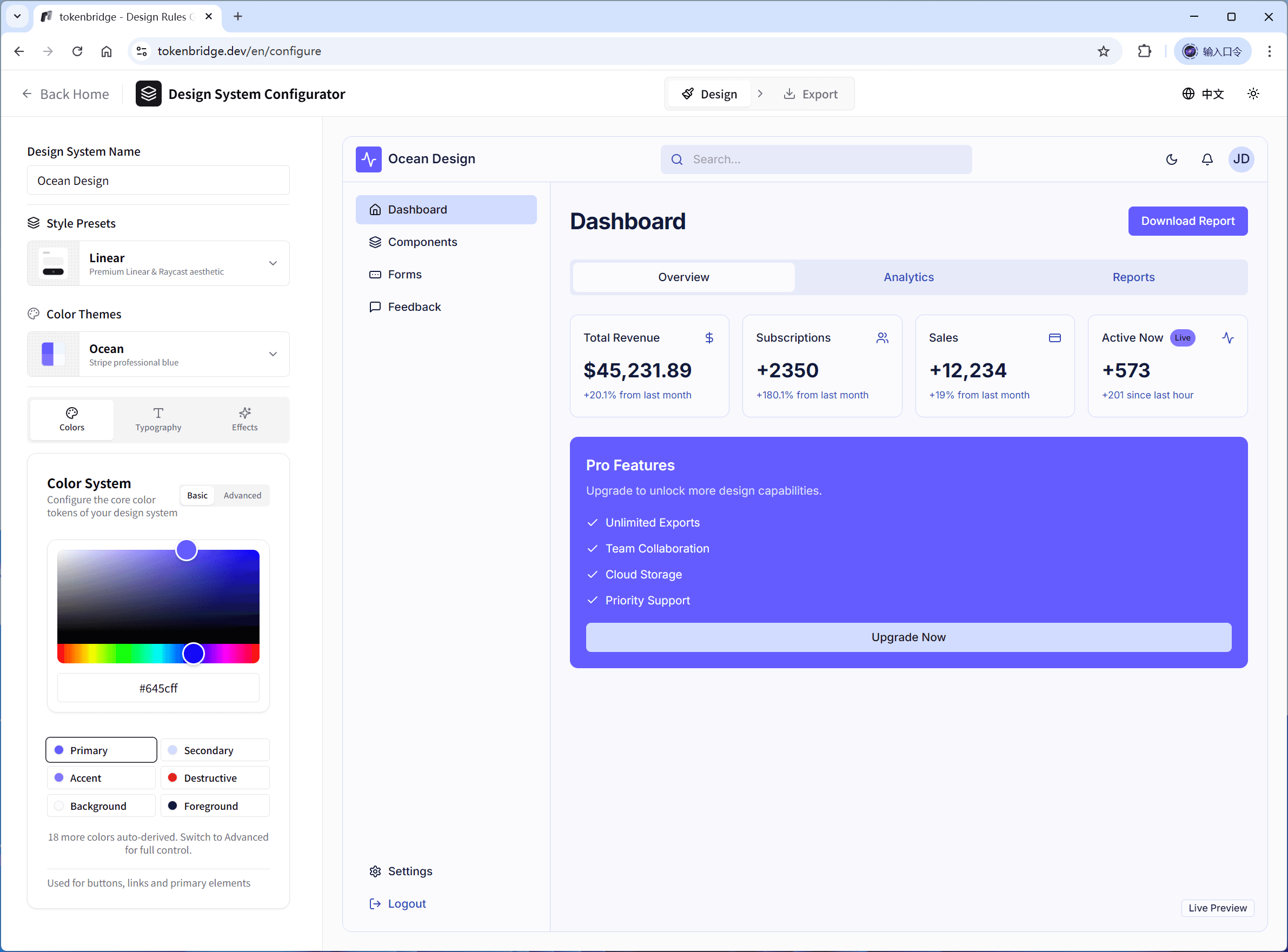 Design system configuration interface