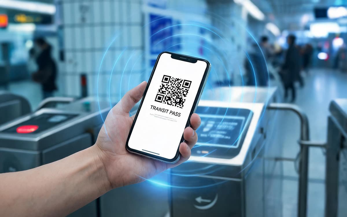 Predictive design: sensors detect station entry and surface the transit code automatically