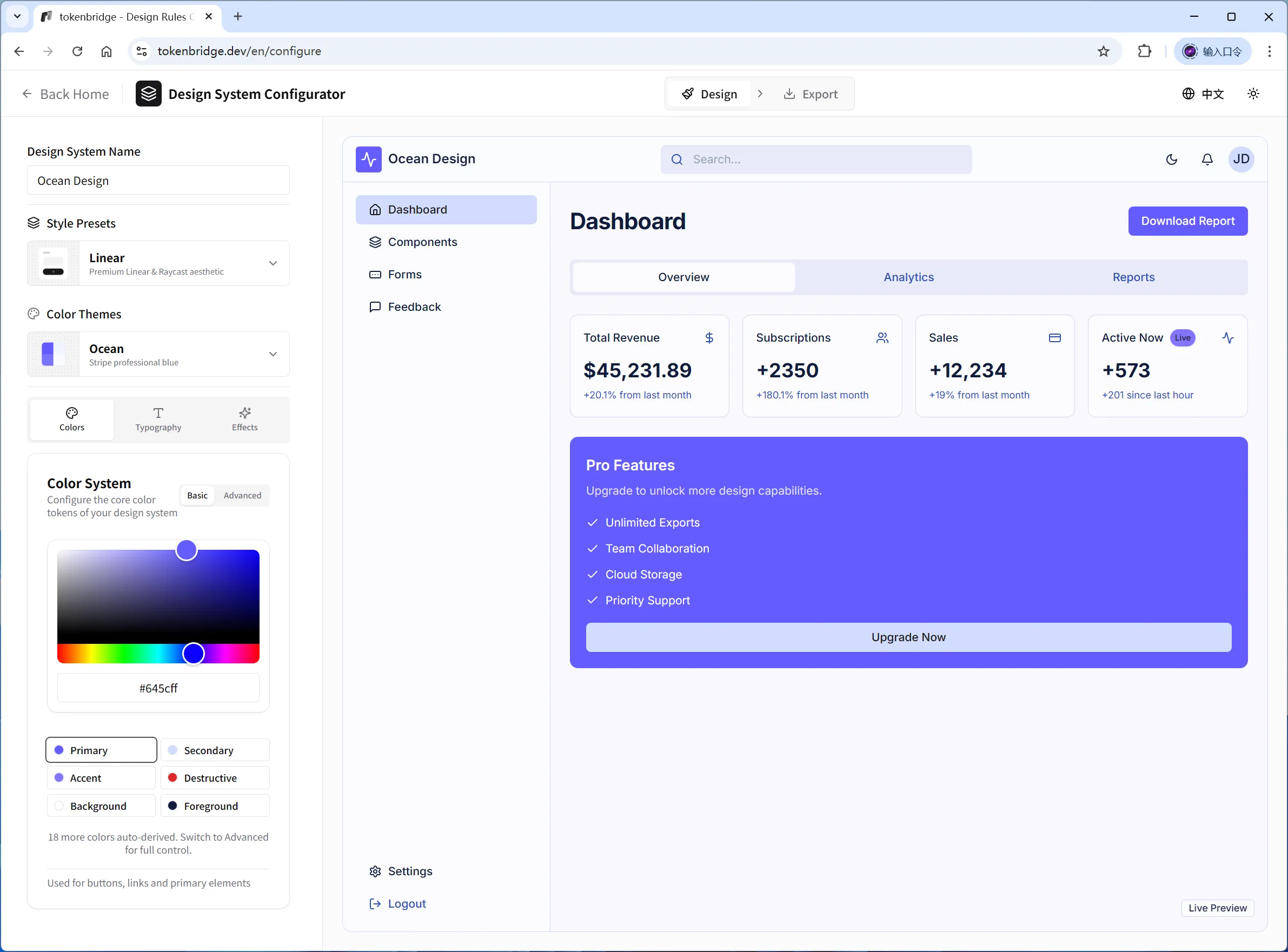 Design system configuration interface