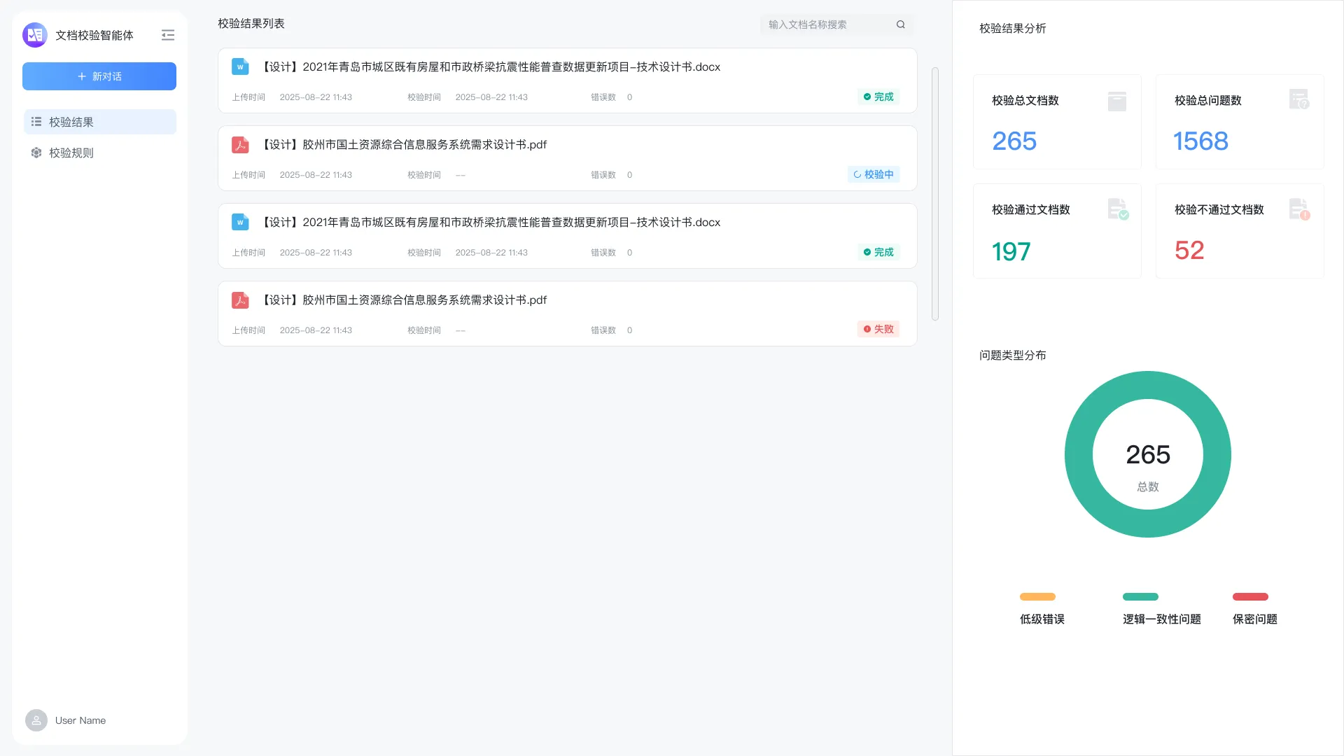 Document-validation agent result list